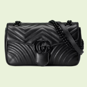 hand small shoulder bag - Black Leather.