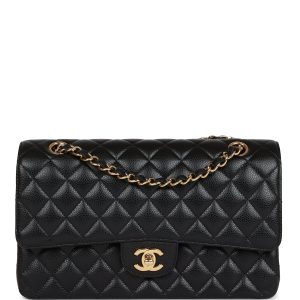 Medium Classic Double Flap Bag Black Caviar Gold Hardware.