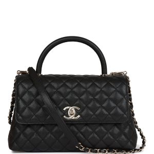 Small Coco Handle Flap Bag Black Caviar Light Gold Hardware.