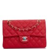 Small Classic Double Flap Red Caviar Light Gold Hardware.
