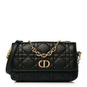 CHRISTIAN DIOR  Calfskin Cannage Caro Pouch with Chain Black.
